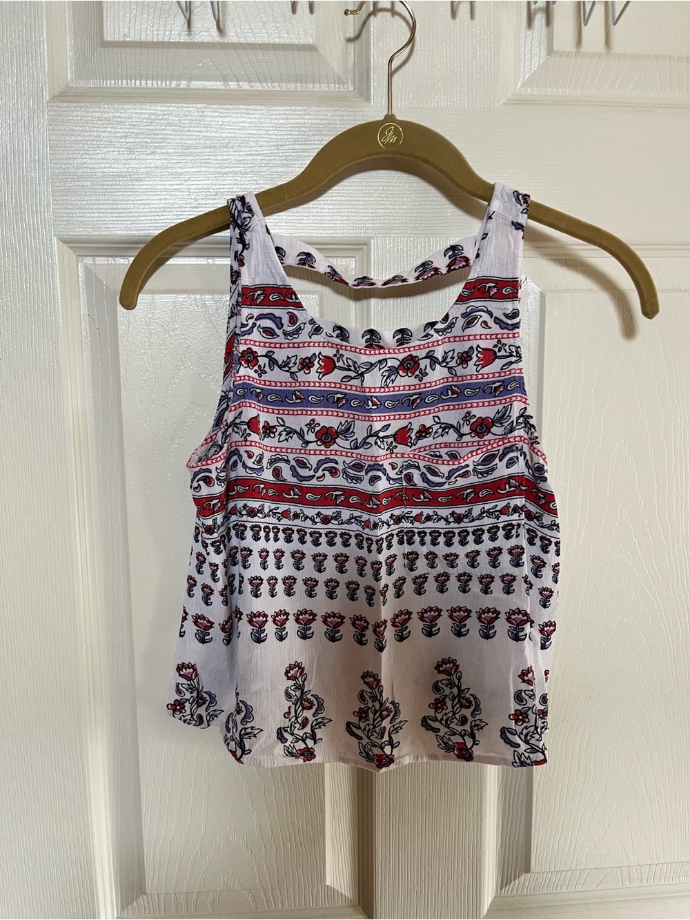Forever 21 White Tank Top with Red and Navy Floral Stripes